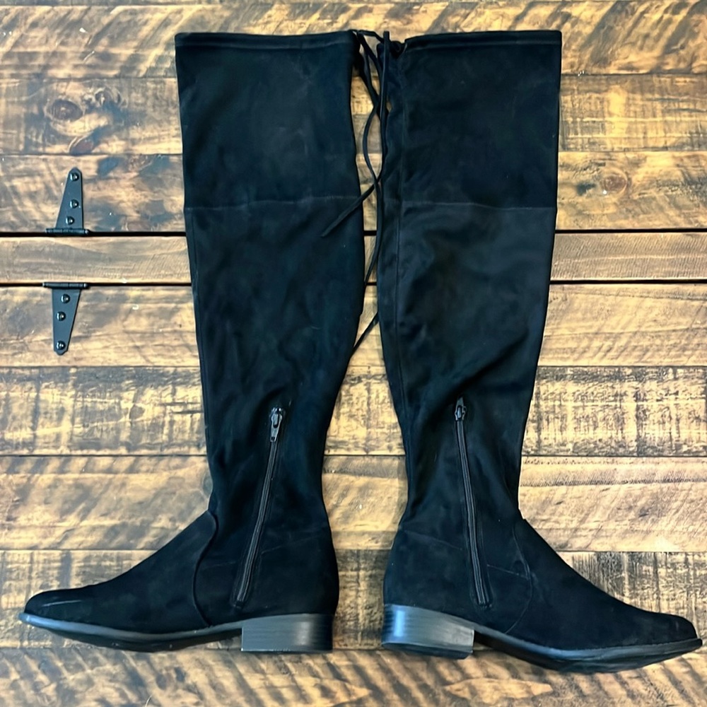 Over the knee black suede boots